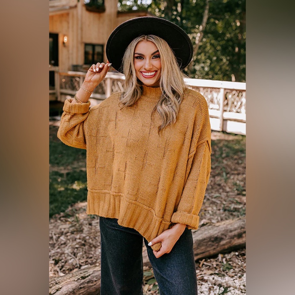 Impressions Boutique Knit Sweater in Camel Brown Size Large Oversized Fit NWOT